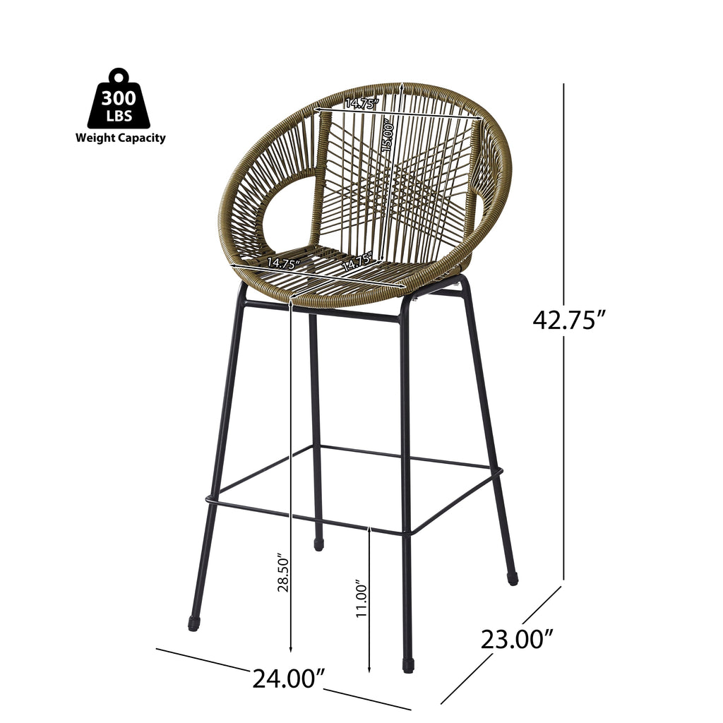 Entwined Outdoor Bar Stool with Ergonomic Design and Footrest, Set of 2
