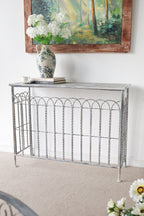 Distressed Silver Finish Iron French Country Arched Fence Console Table