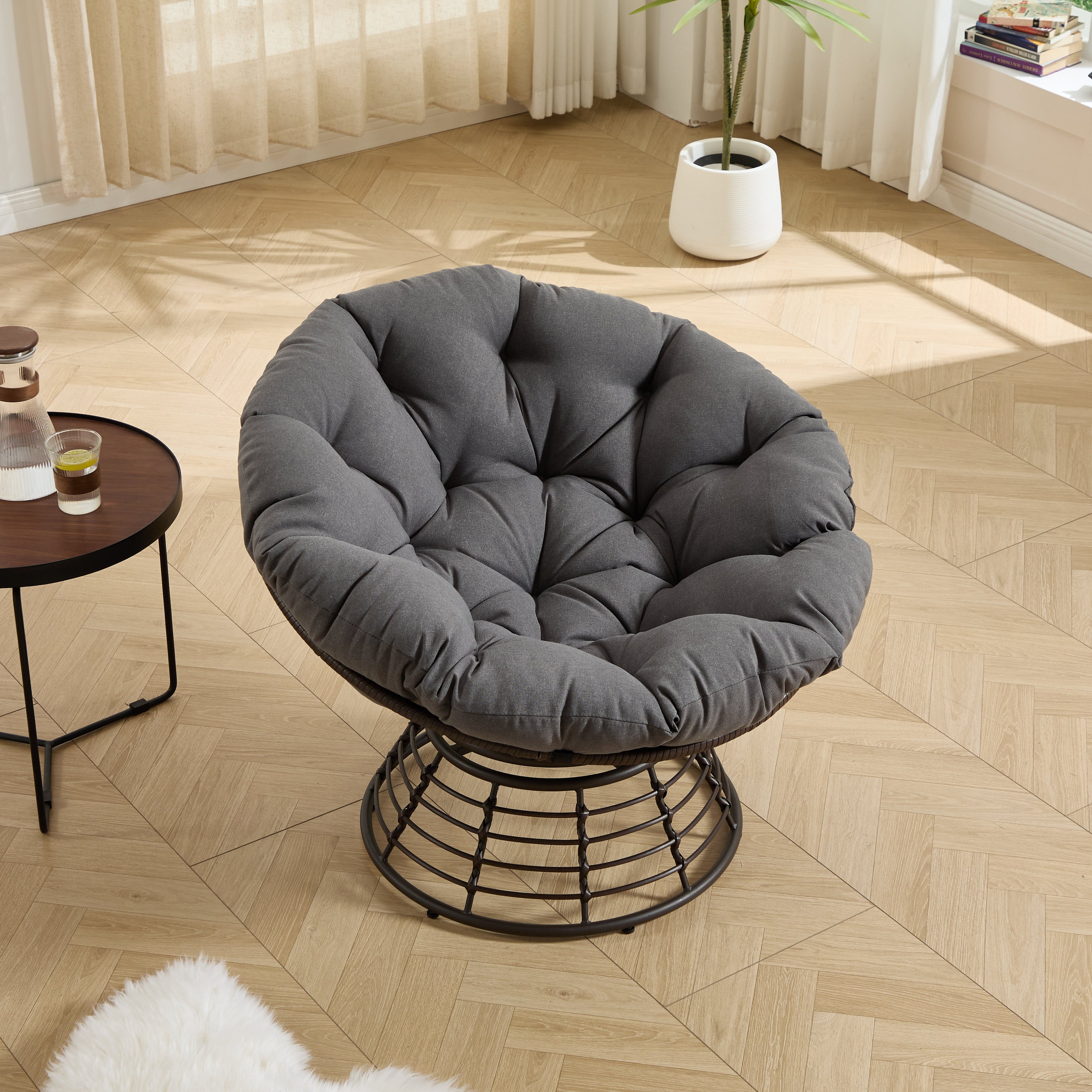360° Swivel Indoor Outdoor Wicker Papasan Chair with Soft Thick Cushion