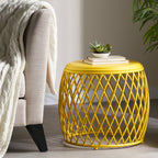 Coveted 19.75" Outdoor Cylindrical Iron Side Table with Lattice Design