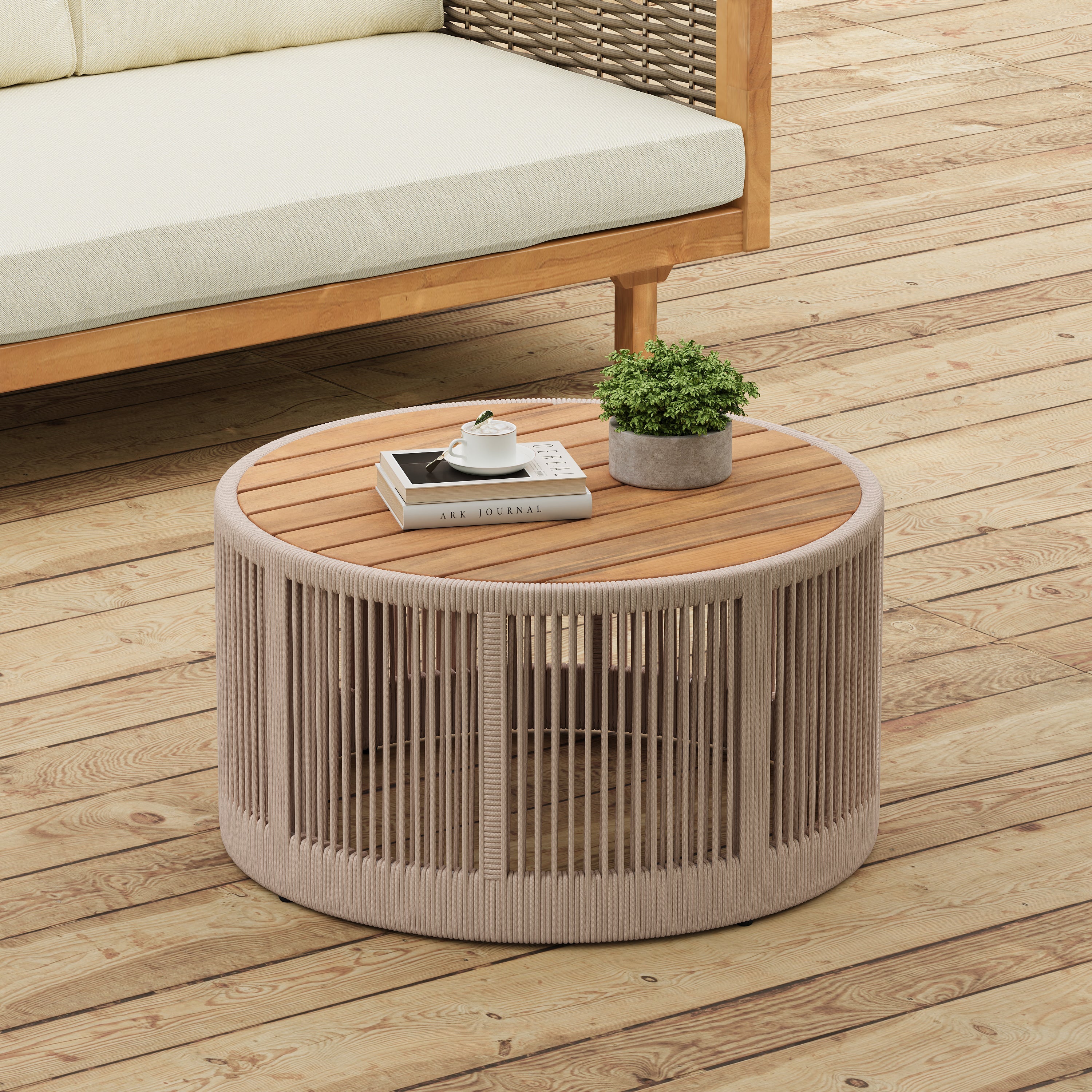 Sundara Outdoor Coffee & Side Table Set with Woven Rope Design
