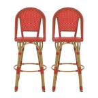 Callisto 29.5" Outdoor Rattan and Aluminum Bar Stool with Curved Back and Footrest