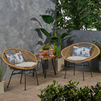 Cordella Outdoor Woven Wicker Chairs with Cushions, Set of 2
