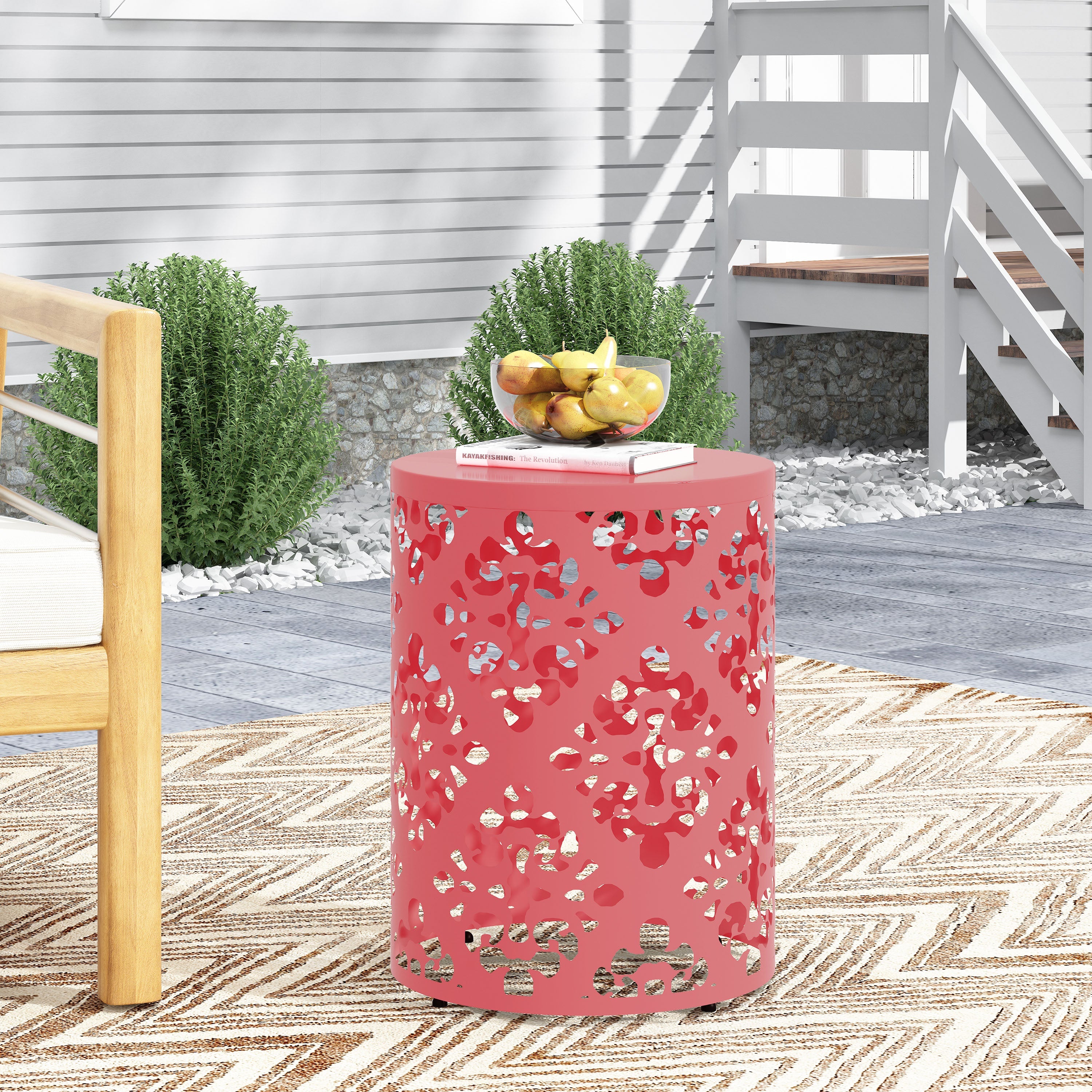 Spherical Outdoor Cylindrical End Table with Iron Cut Design