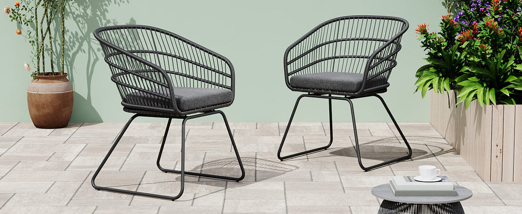 Outdoor Chair with Sled Legs and Curved Frame, Set of 2