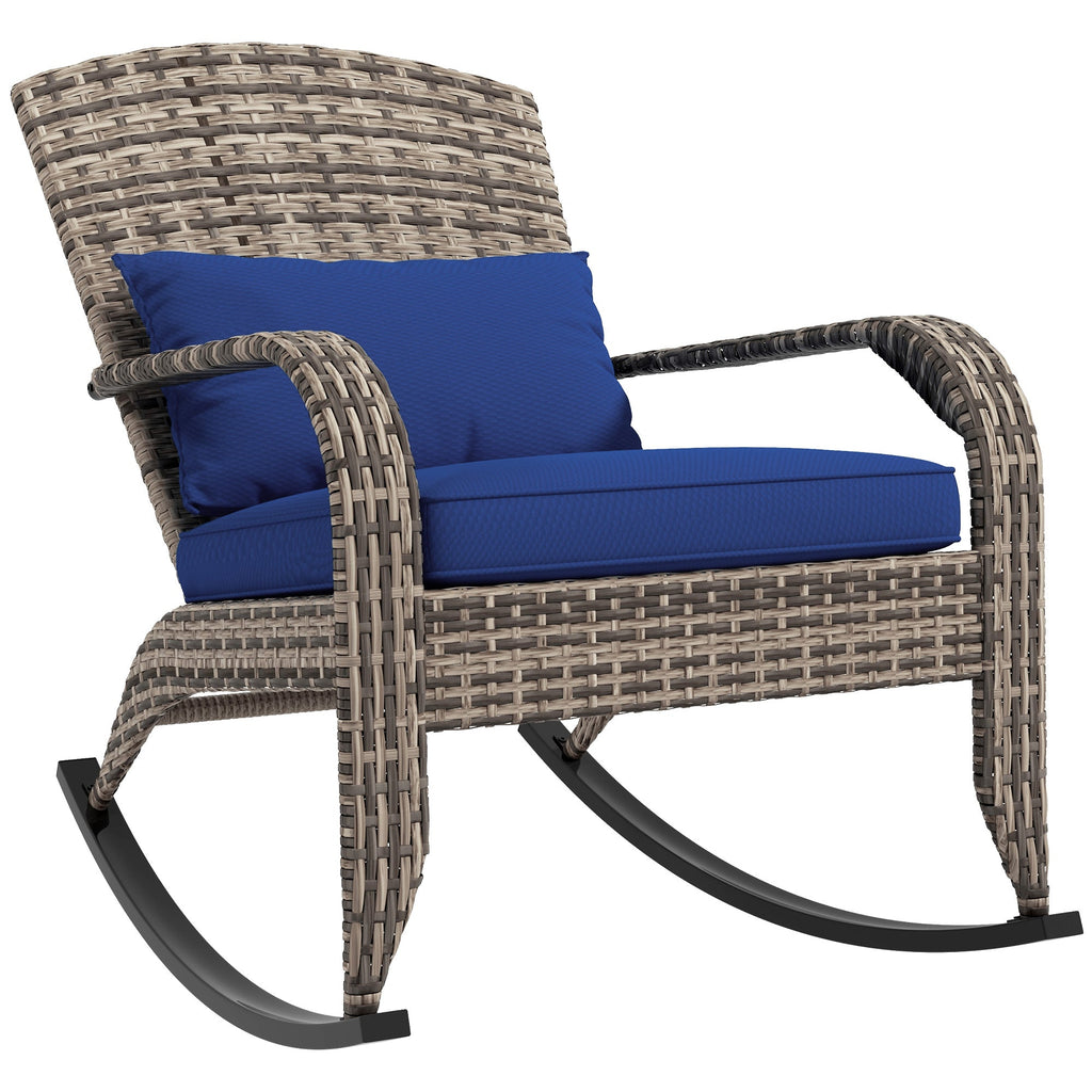 Outdoor Wicker Adirondack Rocking Chair with High Back & Seat Cushion
