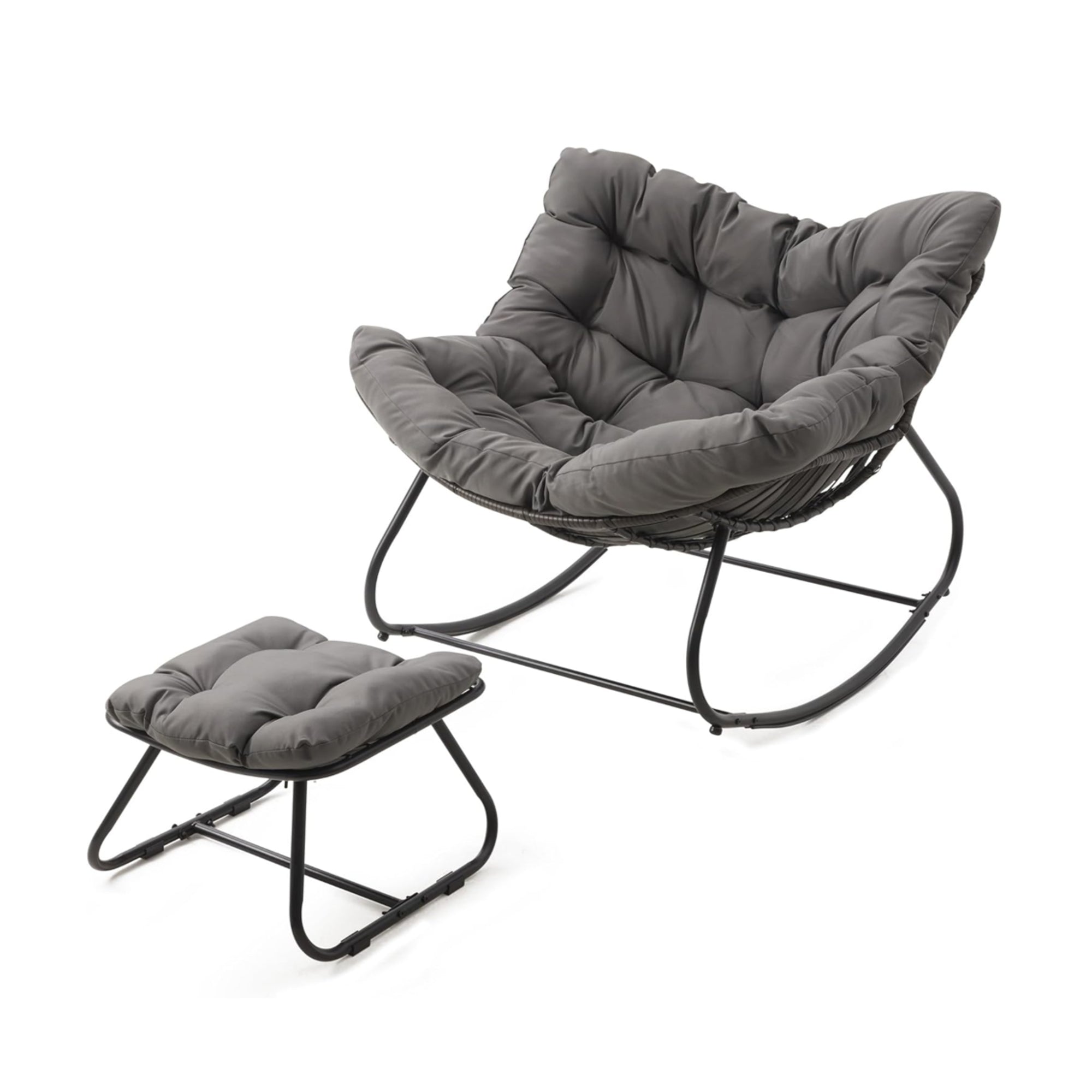 All-Weather Wicker Egg Rocking Chair with Ottoman