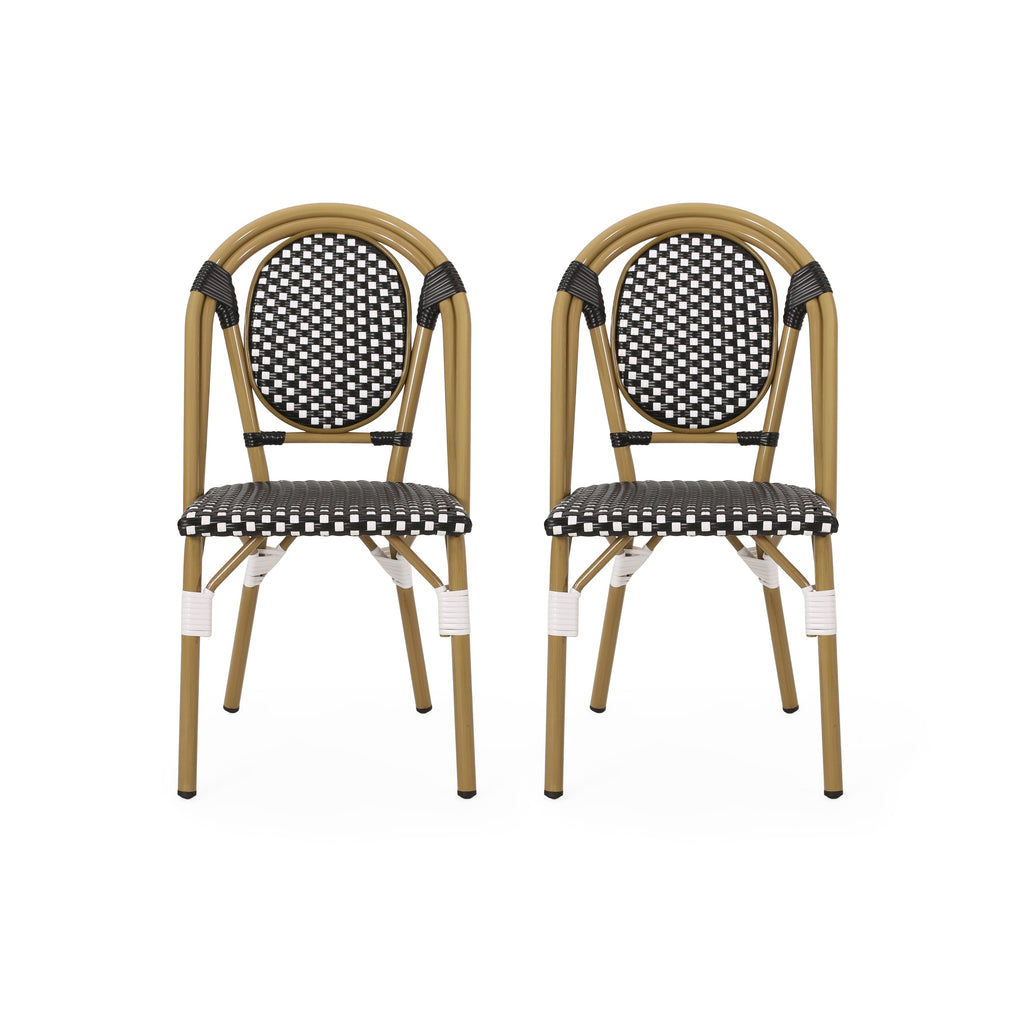 PE Rattan and Aluminum Bistro Chair with Sloped Arms, Set of 2