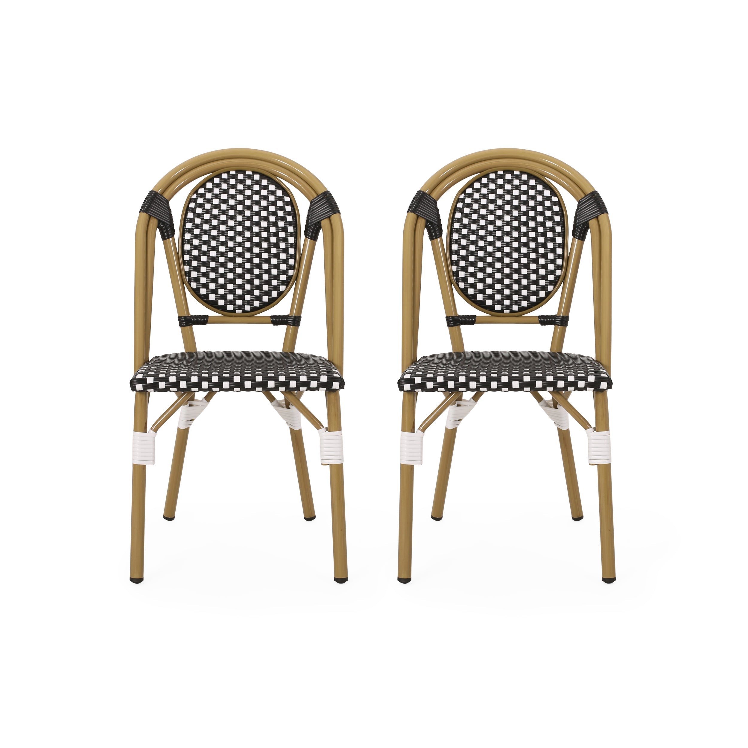 PE Rattan and Aluminum Bistro Chair with Sloped Arms, Set of 2
