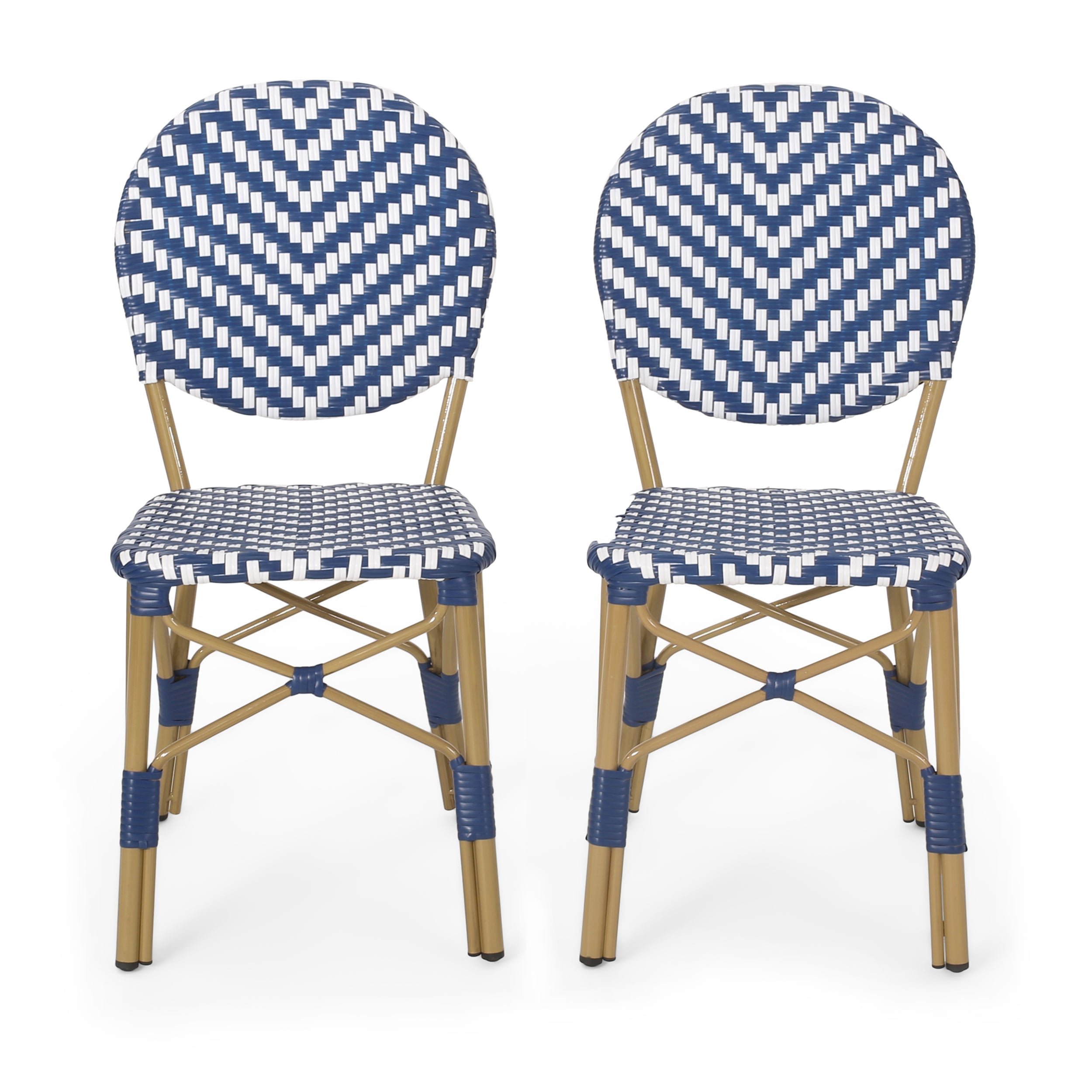 PE Rattan and Aluminum Bistro Chair with Round Back, Set of 2