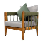Azari Outdoor Acacia Wood Club Chair with Handwoven Rope Accents & Curved Backrest