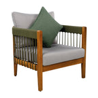 Azari Outdoor Acacia Wood Club Chair with Handwoven Rope Accents & Curved Backrest