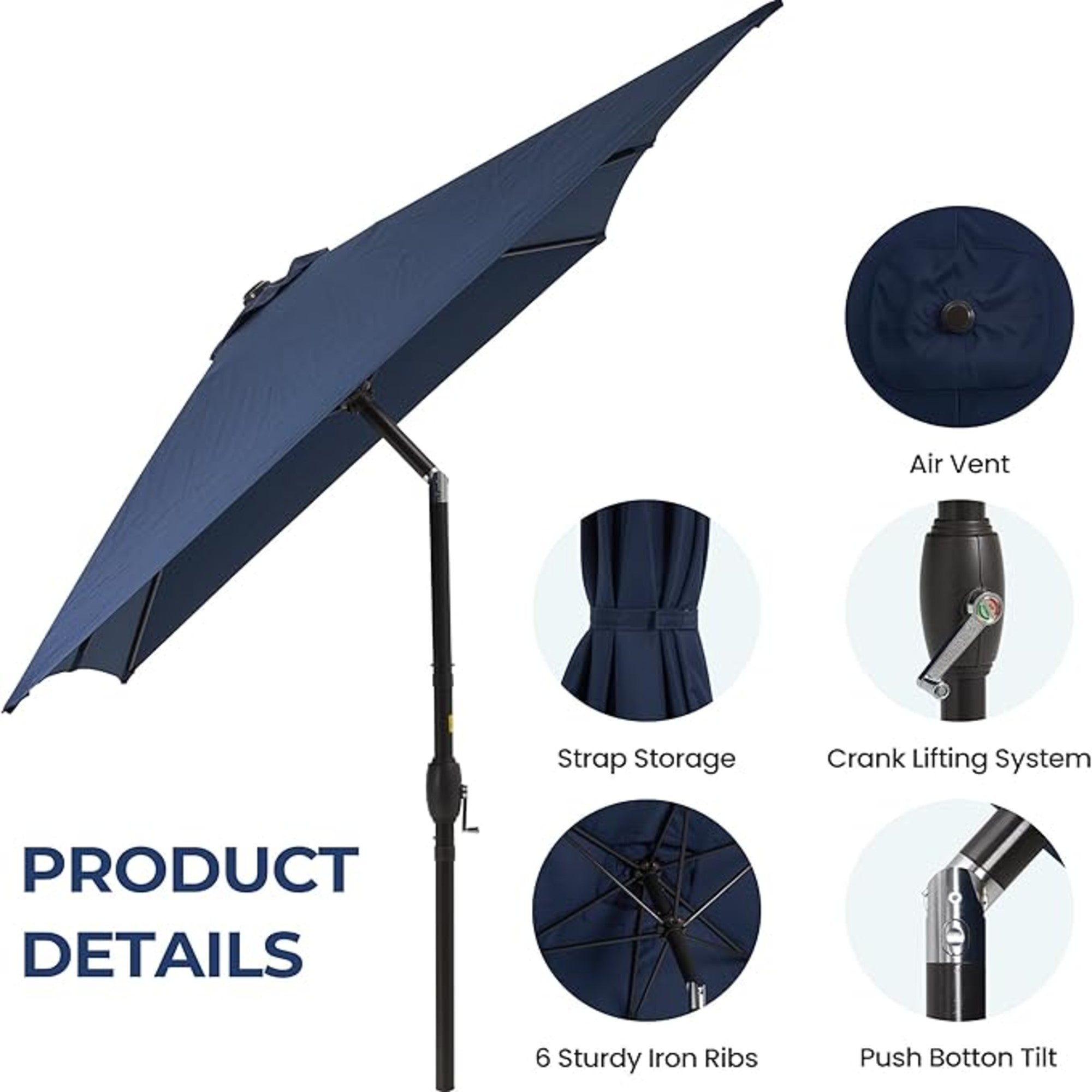 6.5 x 10 ft Rectangular Patio Umbrella with Crank, Base Not Included