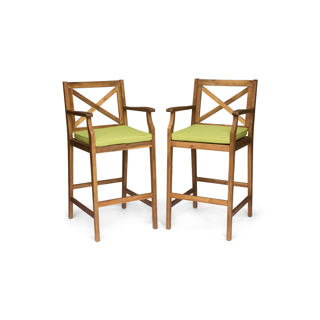 Perla Outdoor Acacia Wood Barstools, Set of 2