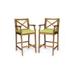 Perla Outdoor Acacia Wood Barstools, Set of 2