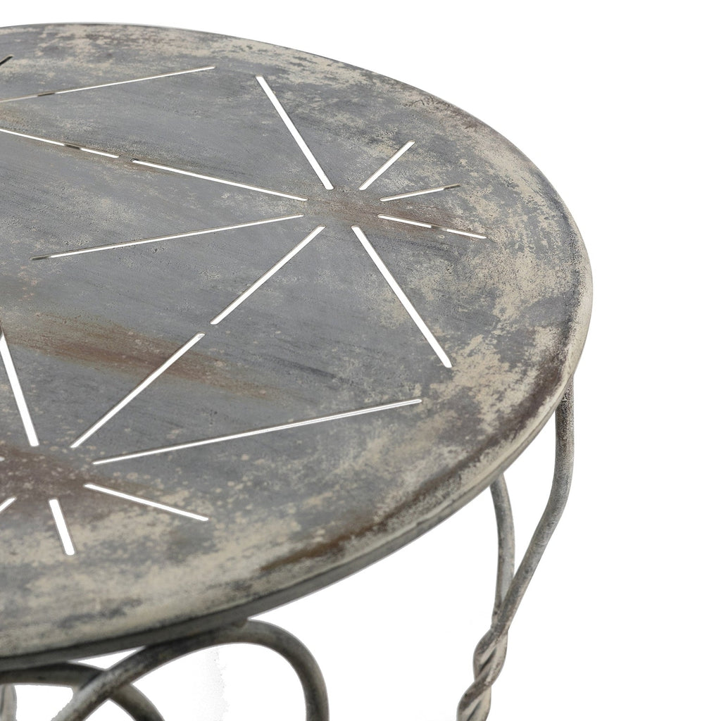 Distressed Silver Finish Heart Iron French Country Round Side Table