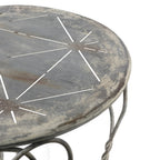 Distressed Silver Finish Heart Iron French Country Round Side Table