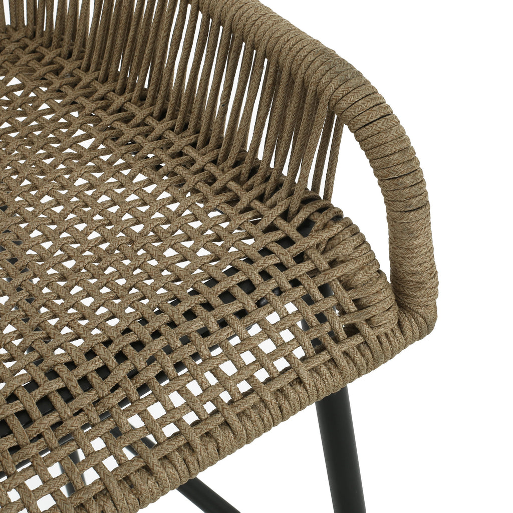 Outdoor Rope Bar Stool with Low Back and Iron Frame, Set of 2
