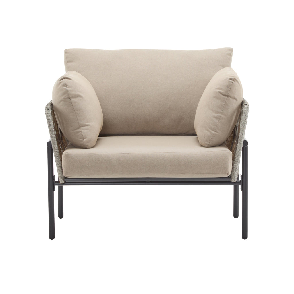 Brisa Outdoor Modern Iron Lounge Chair with Rope Weave