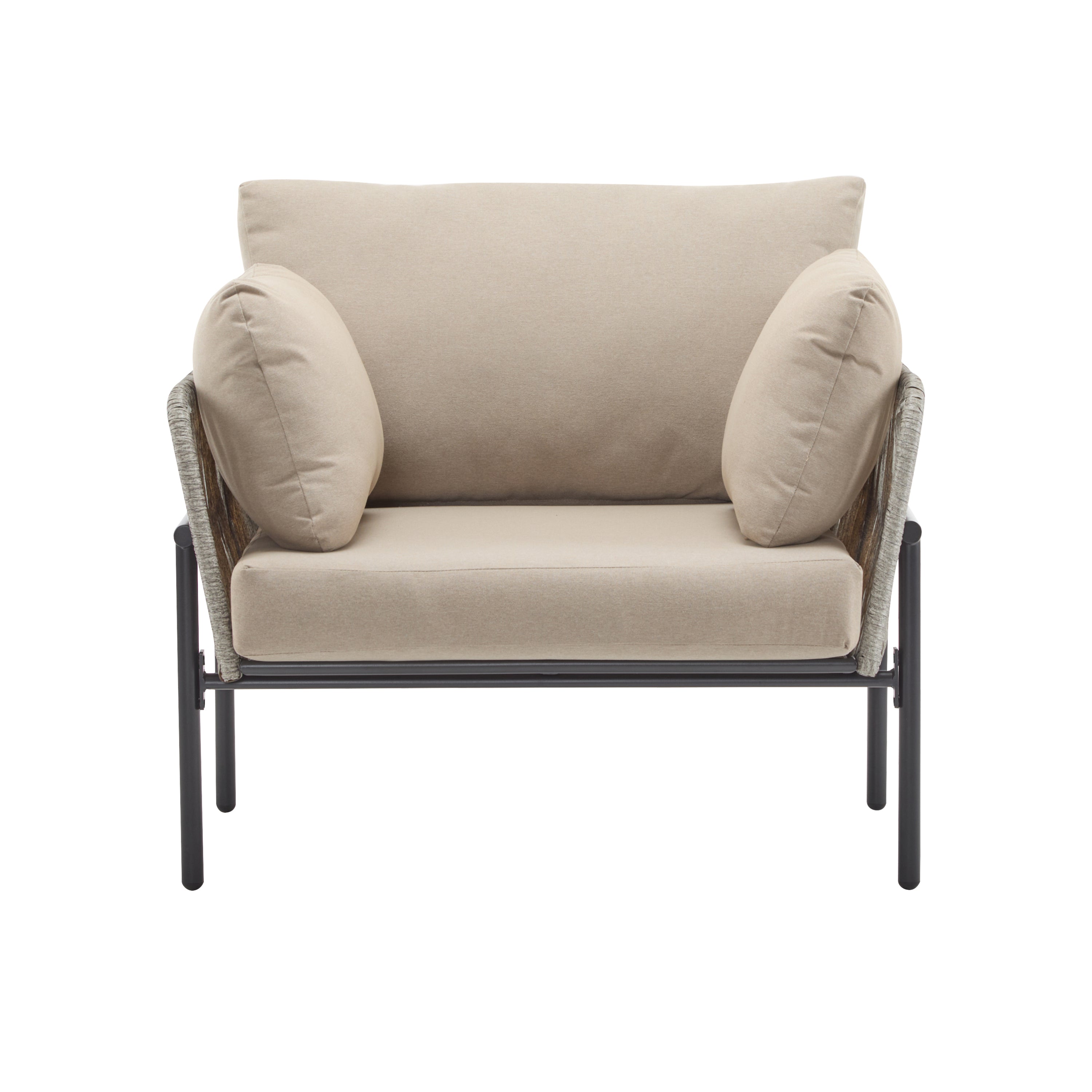 Brisa Outdoor Modern Iron Lounge Chair with Rope Weave