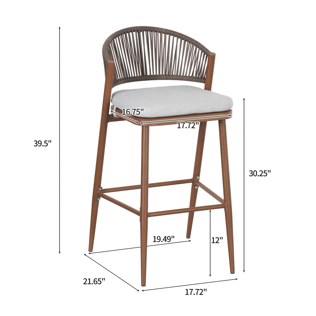 Outdoor Metal Frame Stools with Scallop-Shaped Backrest & Water-Resistant Cushions, Set of 2