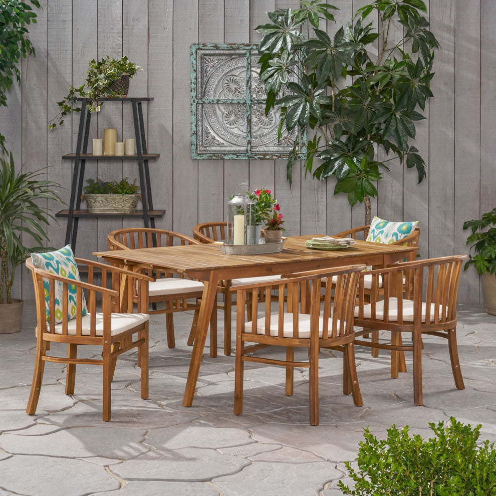 6-Seat Acacia Wood Outdoor Dining Set