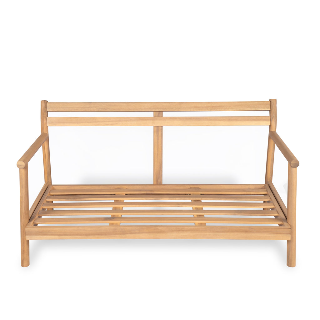 Indira Outdoor Acacia Wood Loveset Sofa with Water-Resistant Cushion
