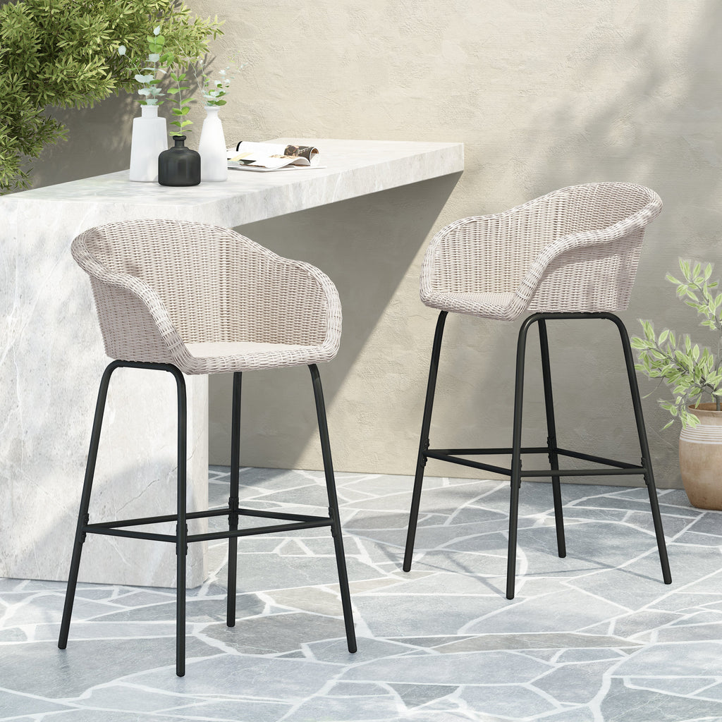 Ladd Outdoor Metal Wicker Barstool, Set of 2