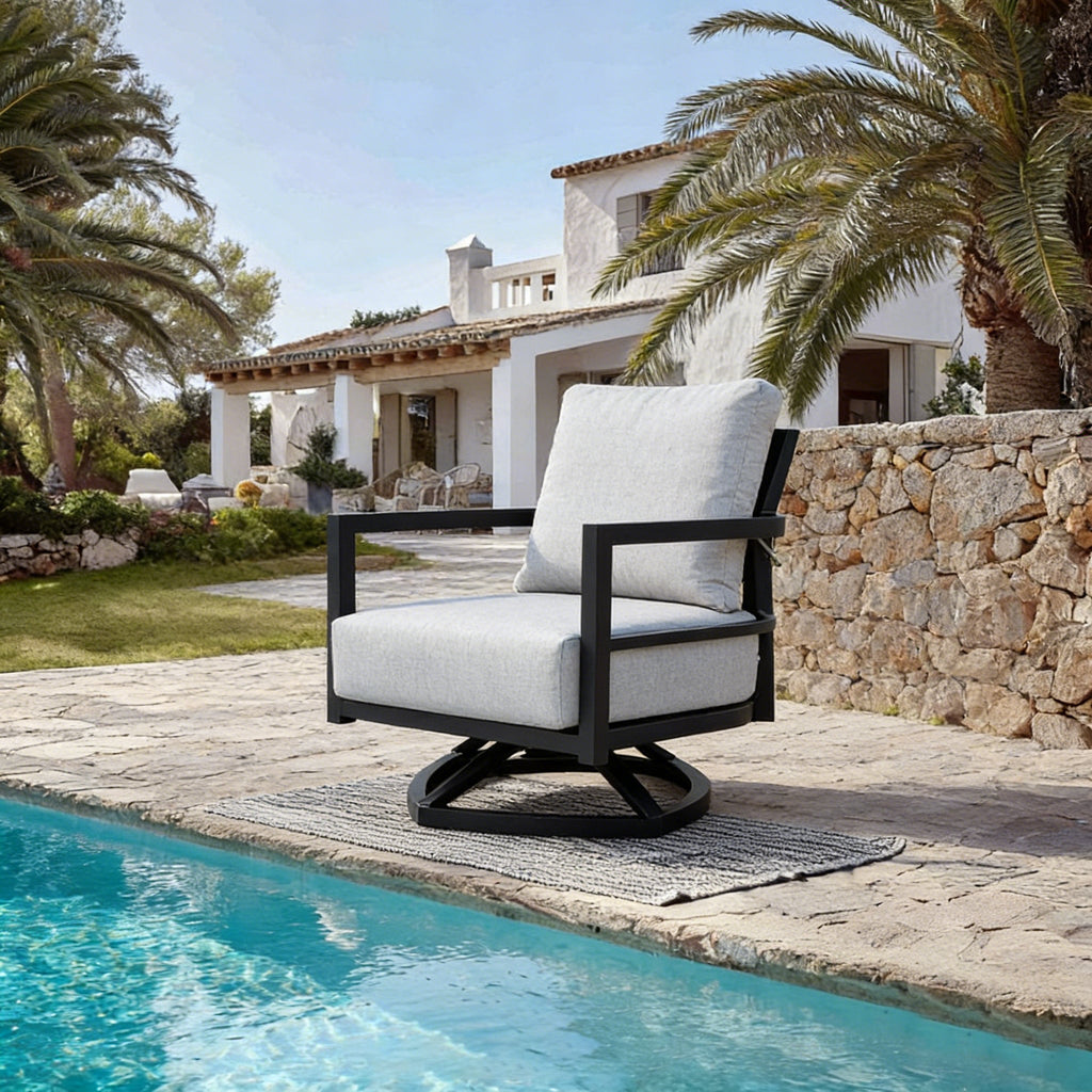 Mariner Outdoor Aluminum 360° Swivel Club Chairs and Sunbrella Cushions