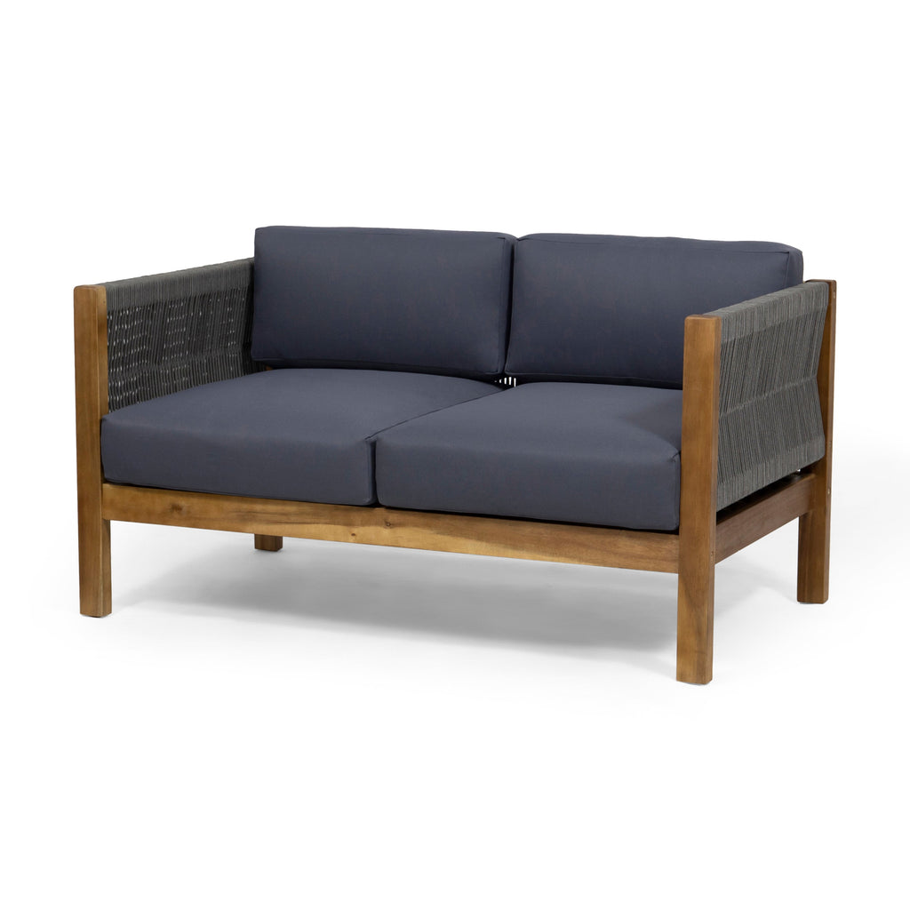 Laurel Outdoor Acacia Wood and Rope Chat Set