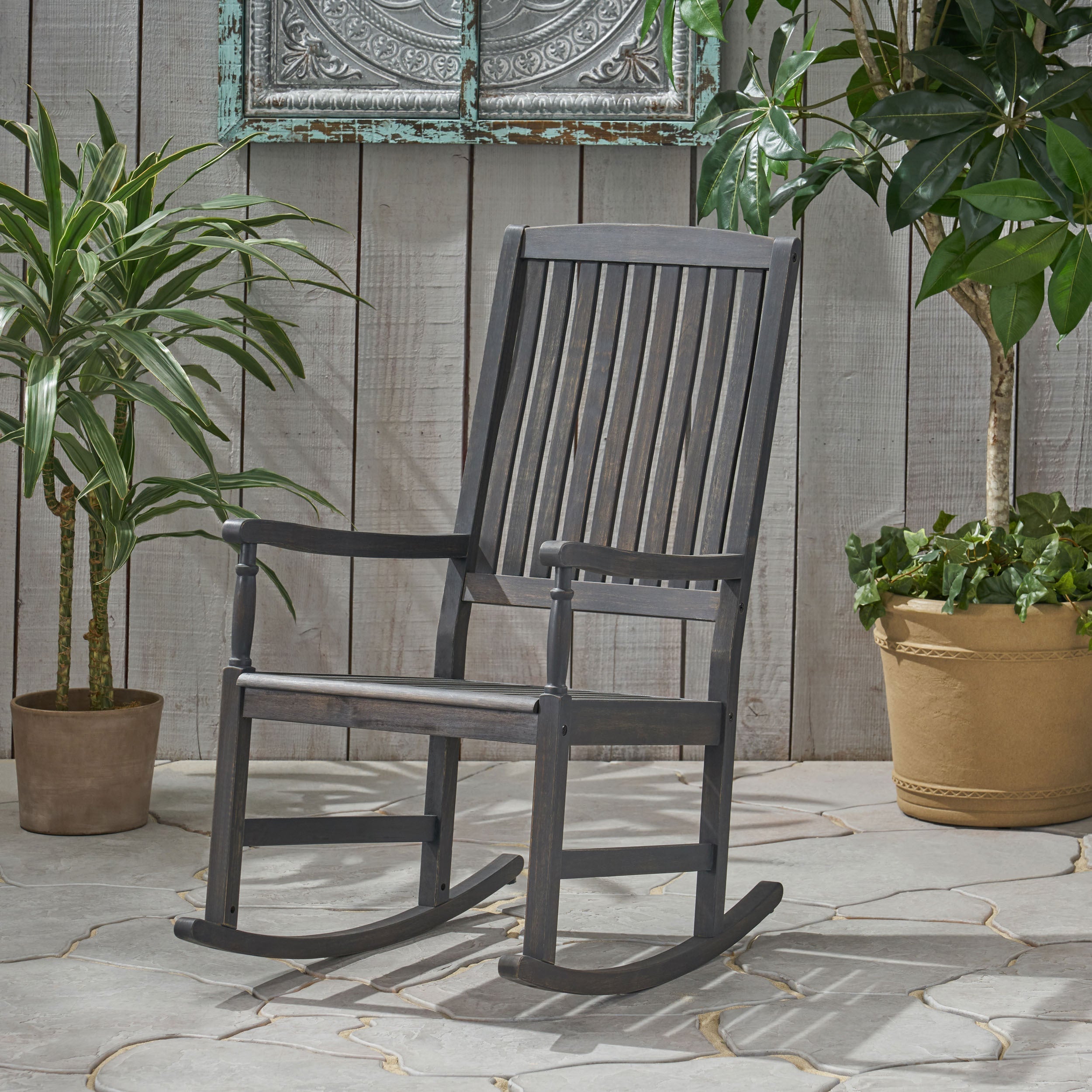 Muse Outdoor Acacia Rocking Chair with Slat Design