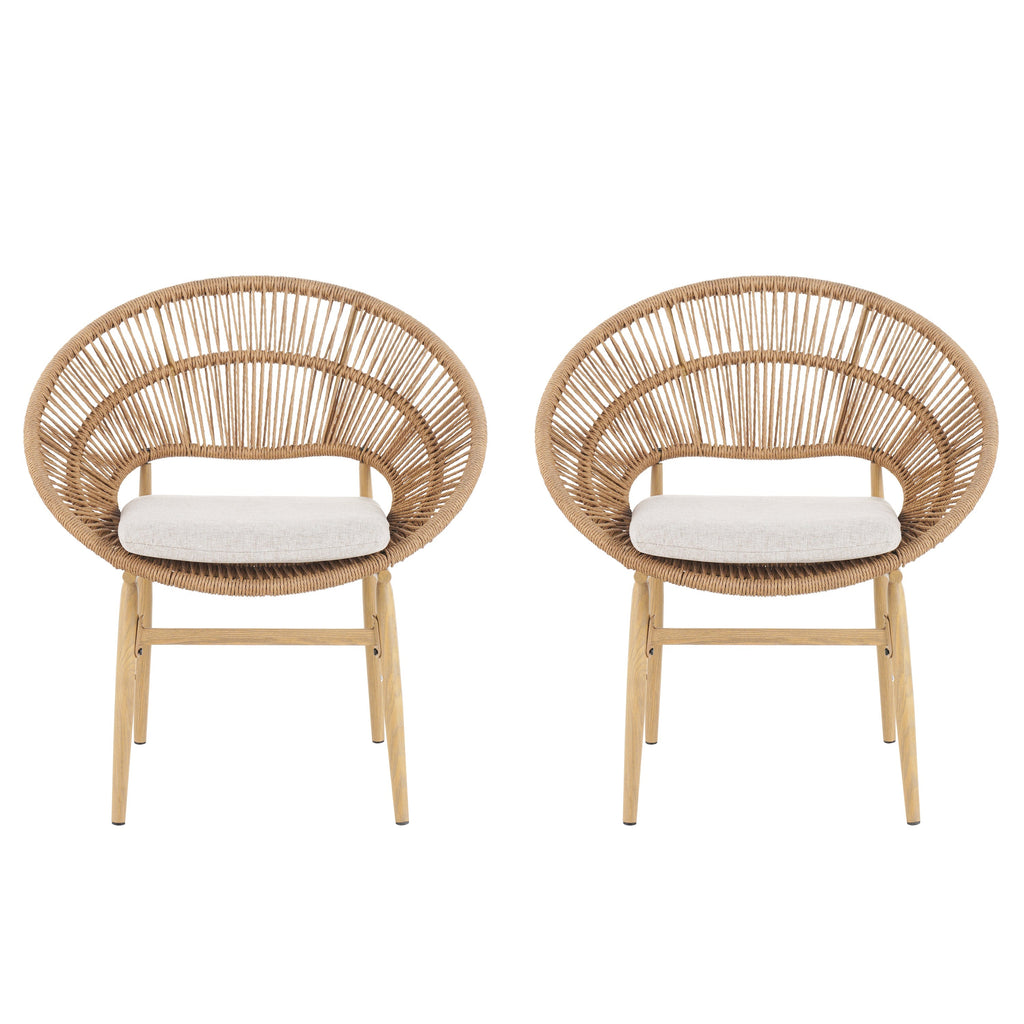 Cyril Outdoor Wicker Papasan Style Dining Chair, Set of 2