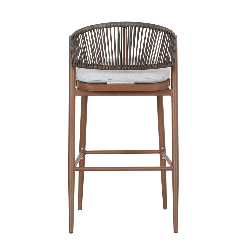 Outdoor Metal Frame Stools with Scallop-Shaped Backrest & Water-Resistant Cushions, Set of 2