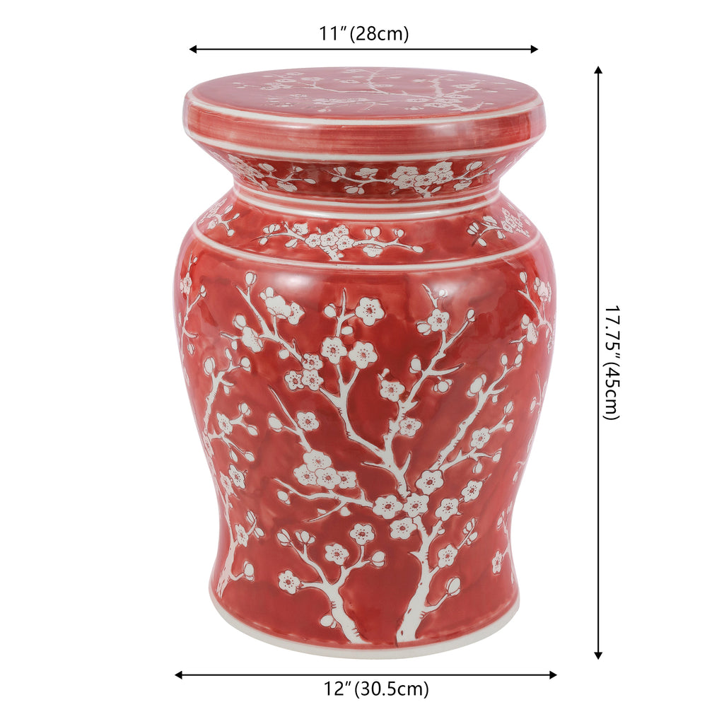 Cherry Blossom 17.75" Ceramic Garden Stool