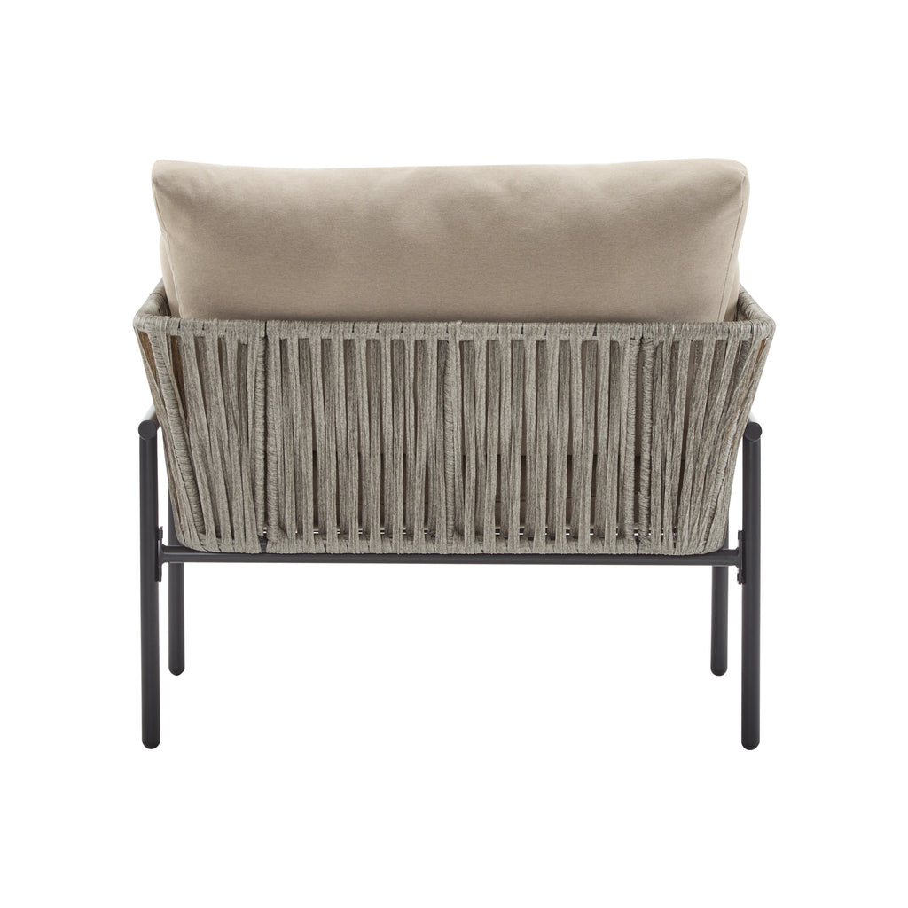 Brisa Outdoor Modern Iron Lounge Chair with Rope Weave