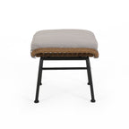 Cordella Outdoor Modern Boho Wicker Ottoman with Cushions, Set of 2