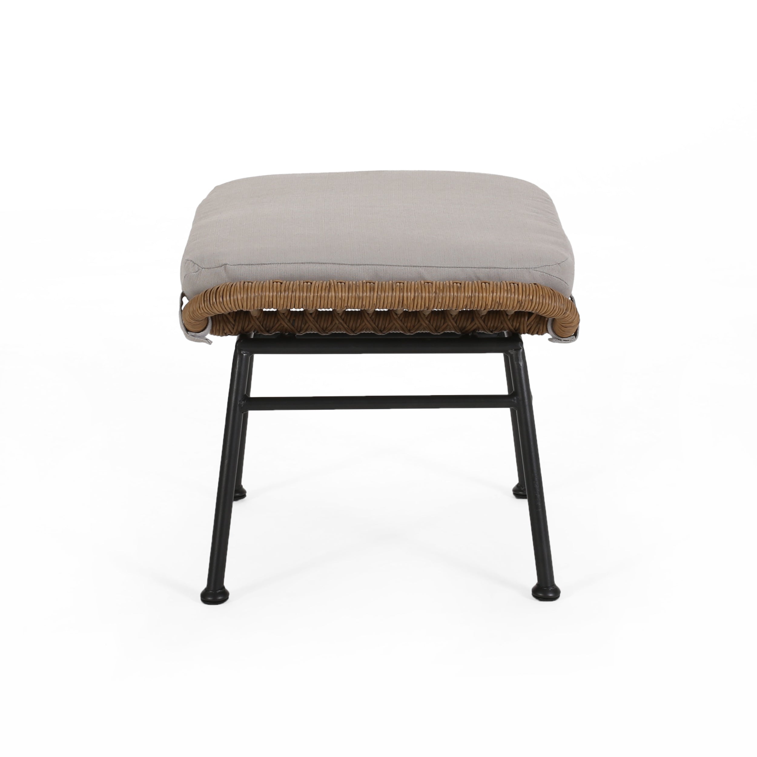 Cordella Outdoor Modern Boho Wicker Ottoman with Cushions, Set of 2