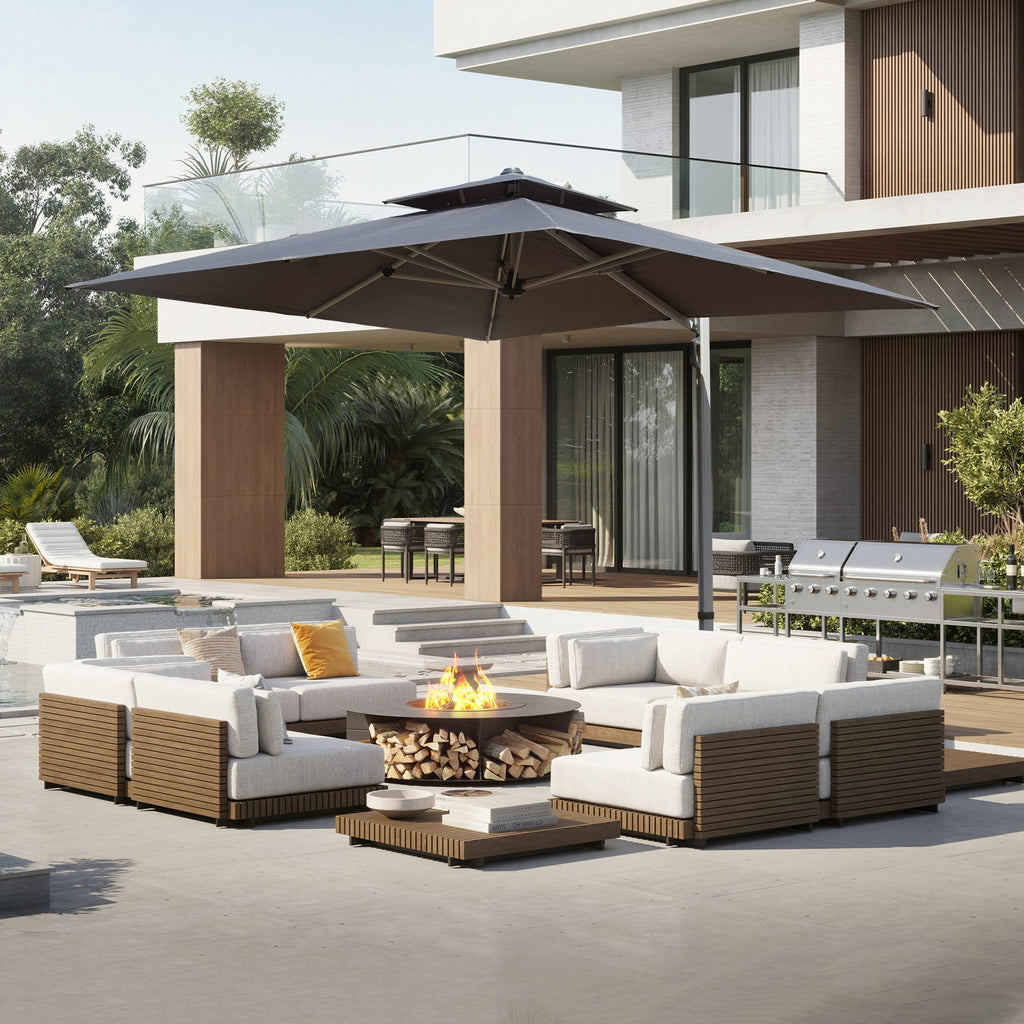 9' Aluminum Cantilever Tilt Patio Umbrella with Center Pole, Base Not Included