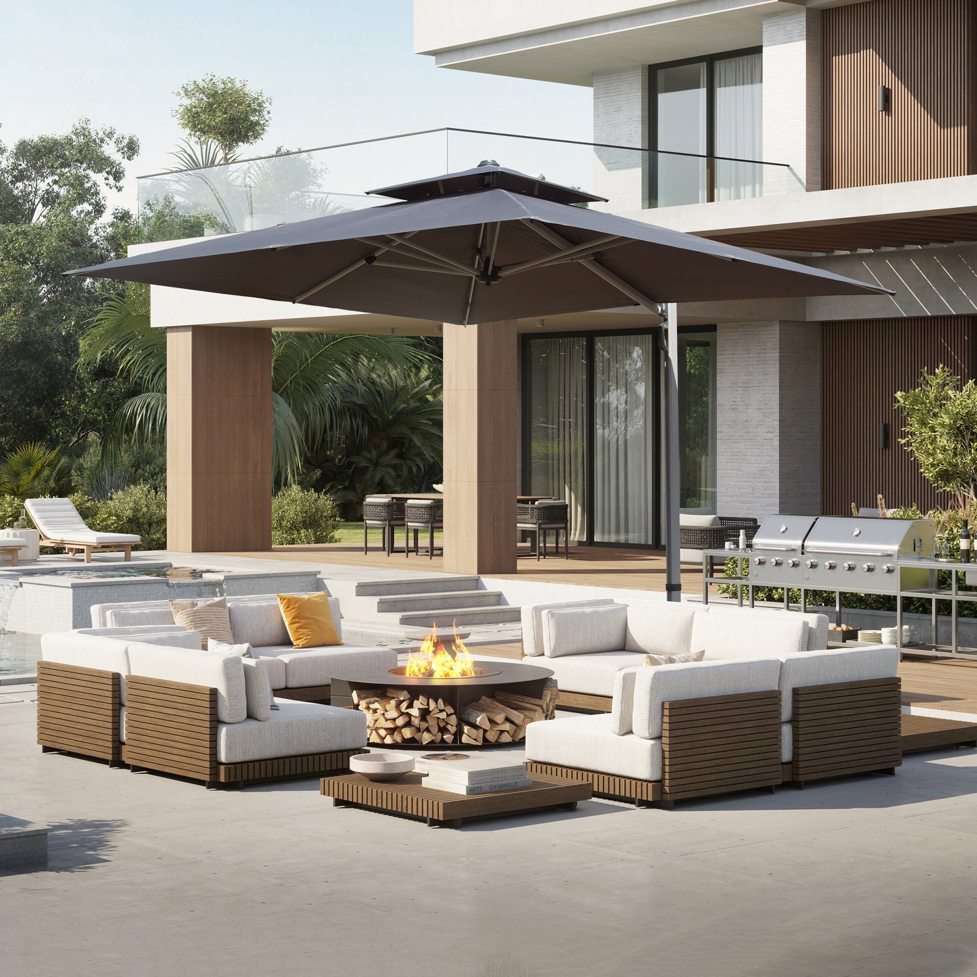 9' Aluminum Cantilever Tilt Patio Umbrella with Center Pole, Base Not Included