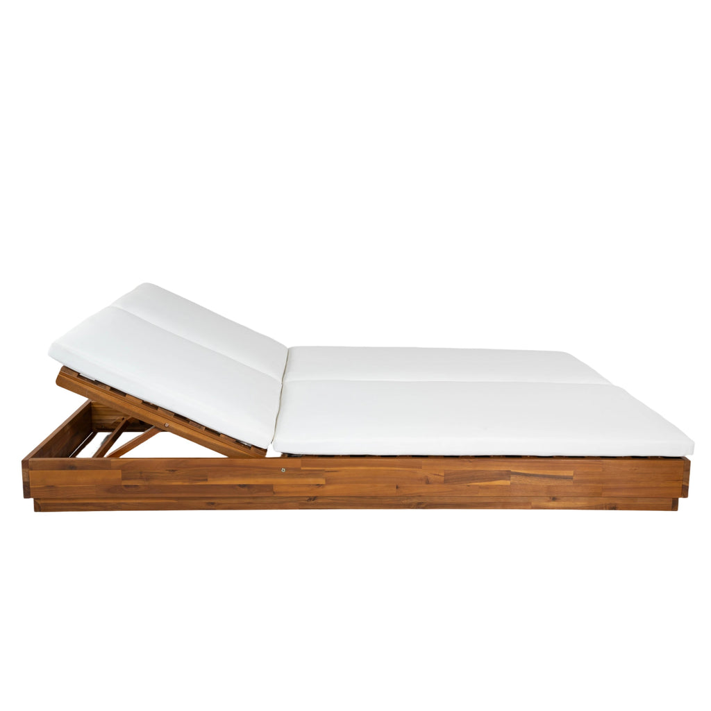Adjustable Acacia Wood Low-Profile Double Sunlounge with Cushion