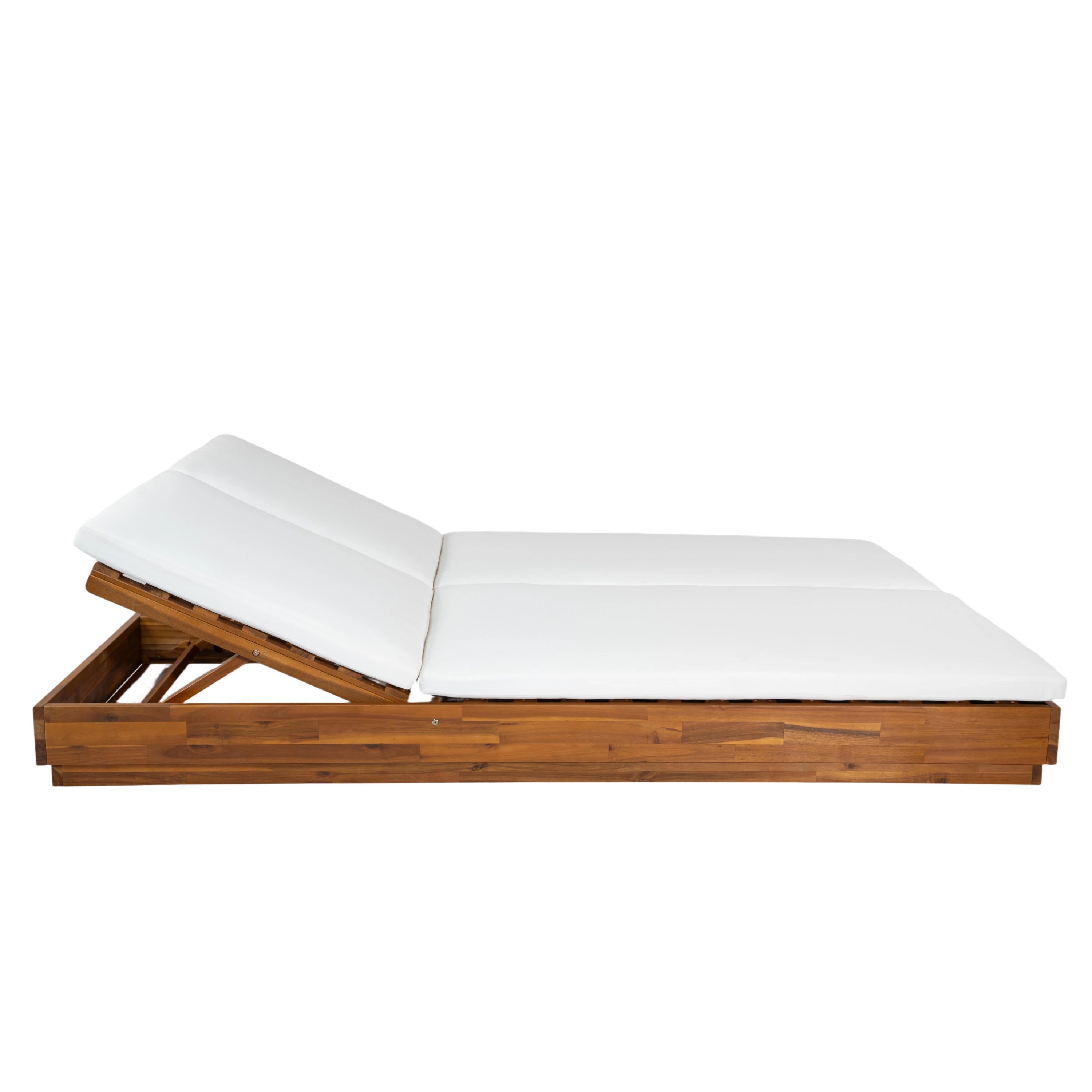 Adjustable Acacia Wood Low-Profile Double Sunlounge with Cushion