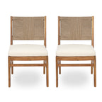 Monica Outdoor Wood and Wicker Woven Dining Chair with Cushions, Set of 2