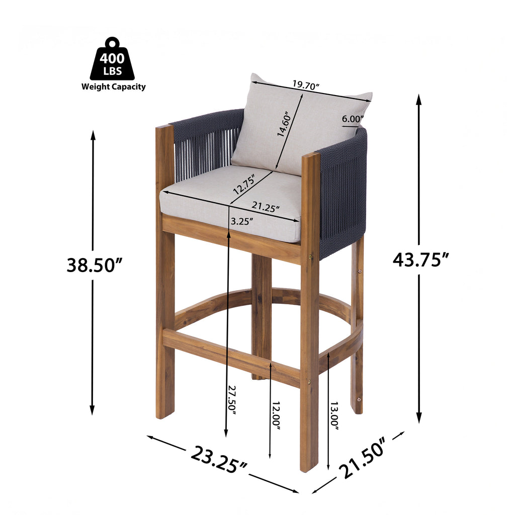 Matera Outdoor Wood & Rope Barstools, Set of 2