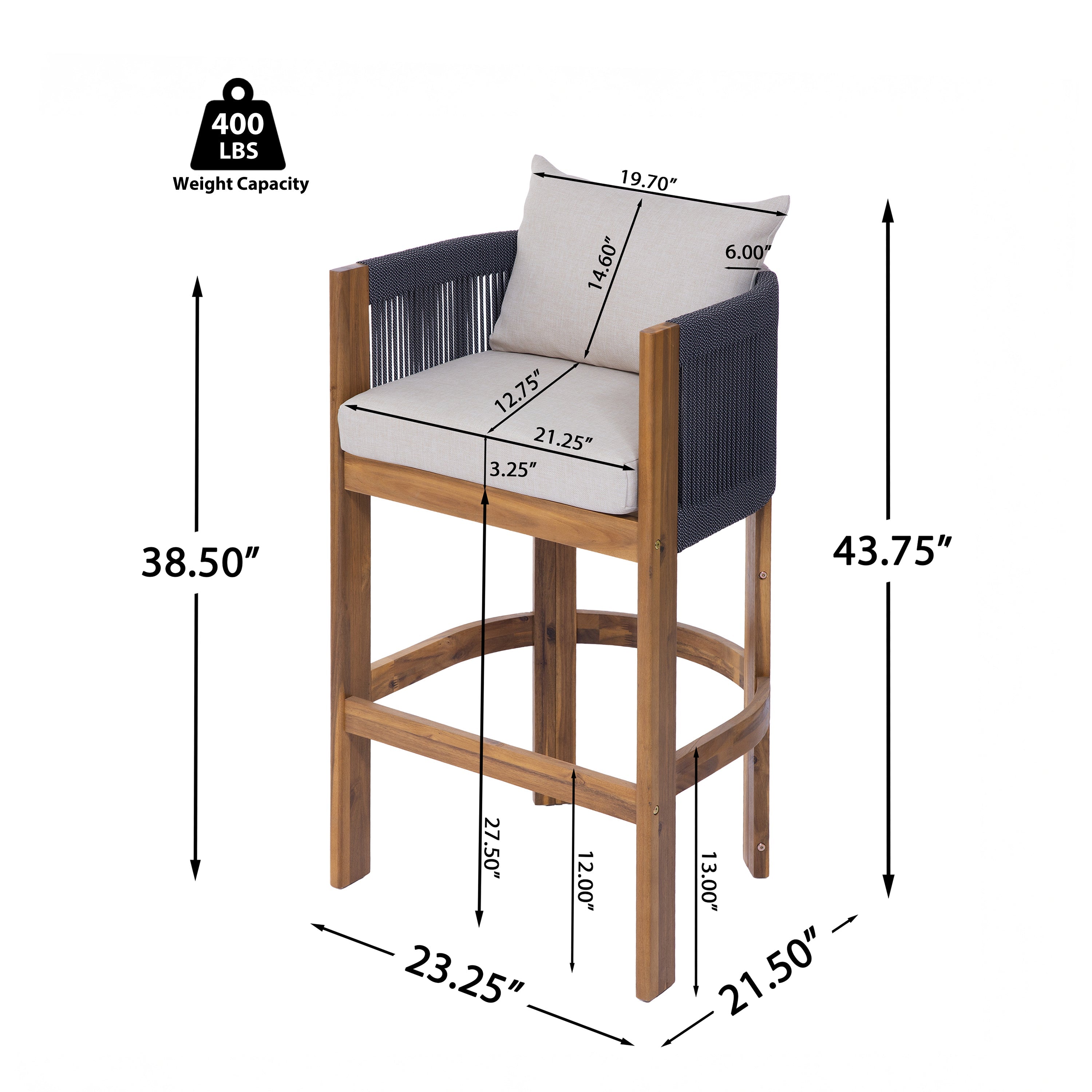 Matera Outdoor Wood & Rope Barstools, Set of 2