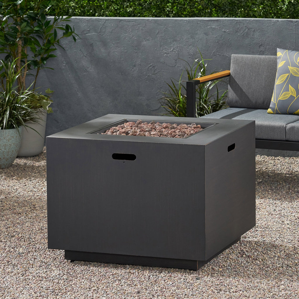 33" Outdoor Iron Square Propane Fire Pit, Tank Inside, 50,000 BTU