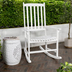 Seagrove Slat-Back Acacia Wood Outdoor Rocking Chair, White