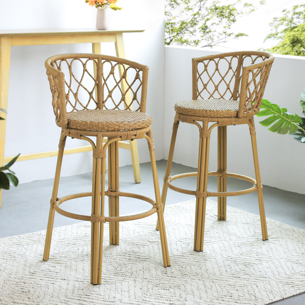 Bohemia Outdoor Brown Wicker Bar Stools, Set of 2
