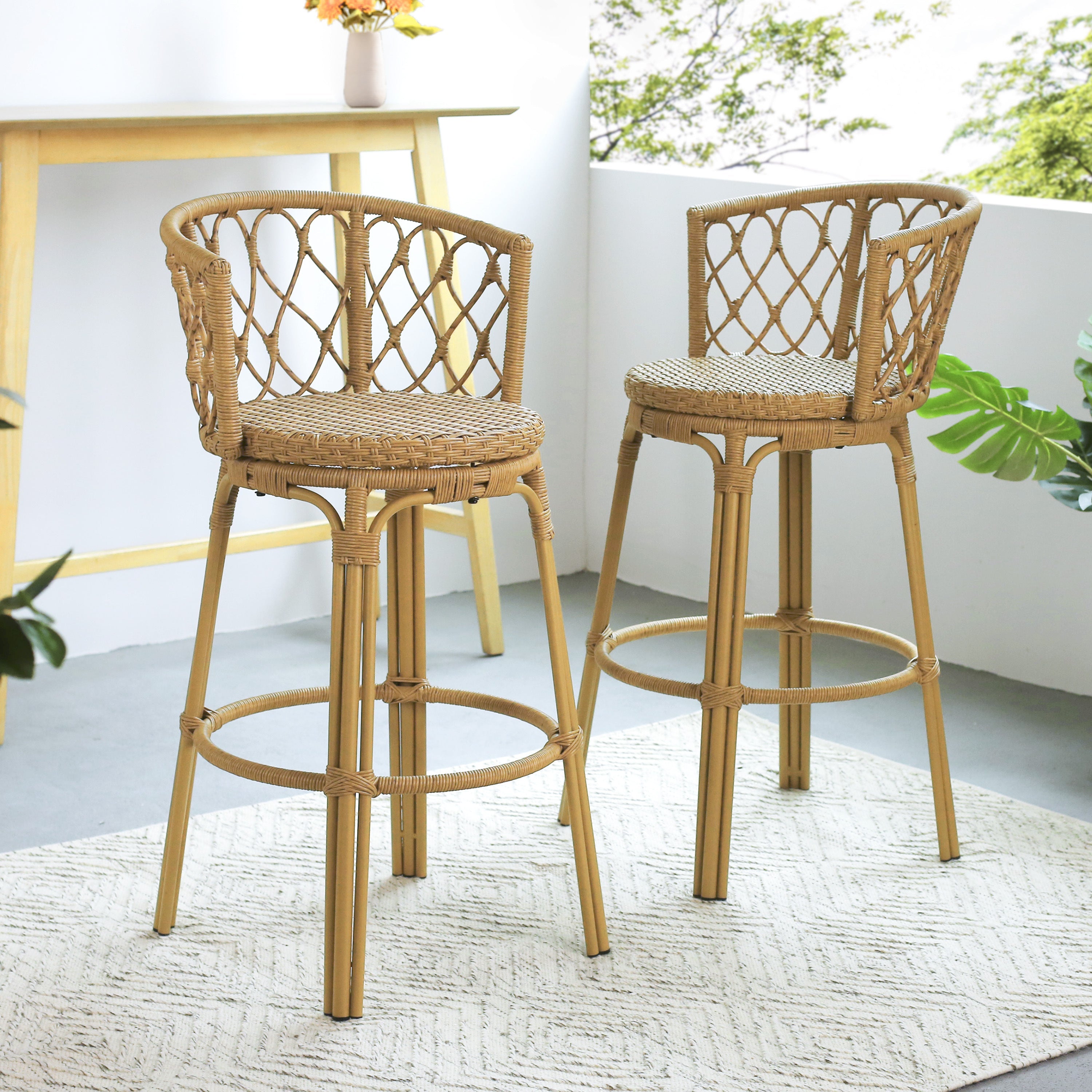 Bohemia Outdoor Brown Wicker Bar Stools, Set of 2