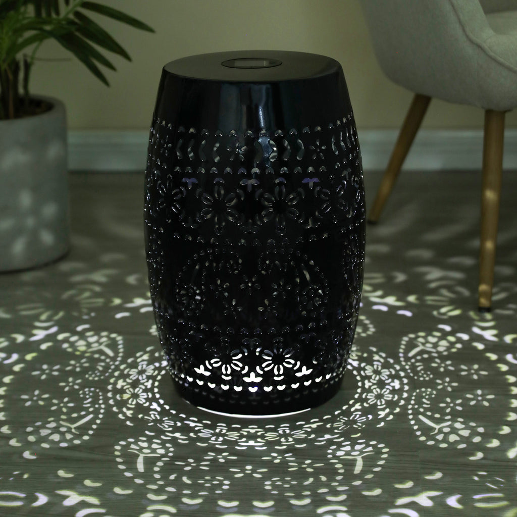 Sunhaven Punched Metal Solar Side Table with Built-in Solar Battery