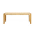 Outdoor Bench with Faux Rattan Seat and Wood Frame